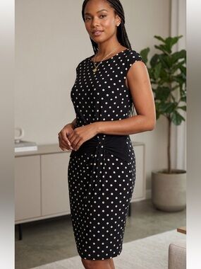 American Living Black Dress with White Polka Dots and Side Gather